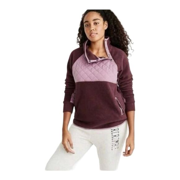 Abercrombie & Fitch women's large pink purple fleece sweatshirt pullover pata - Picture 10 of 10
